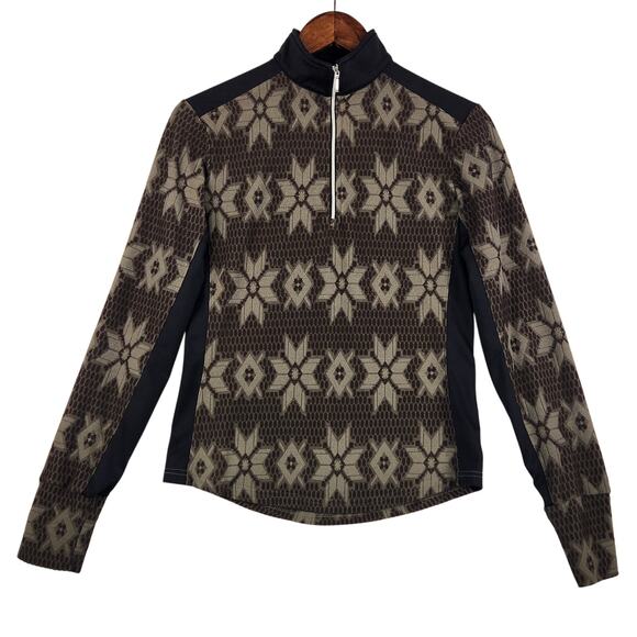 Hot Chillys HC4311 1/2 Zip Base Layer Women Medium Brown Geometric Fair Isle USA - Picture 1 of 13